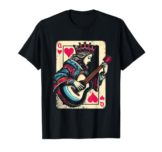 Queen Of Hearts Guitarist - Vintage Guitar Card Game Lover T-Shirt