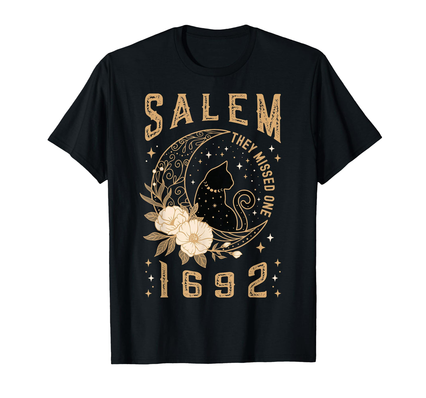 Salem 1692 They Missed One Witch Trial Black Cat Moon Witchy T-Shirt