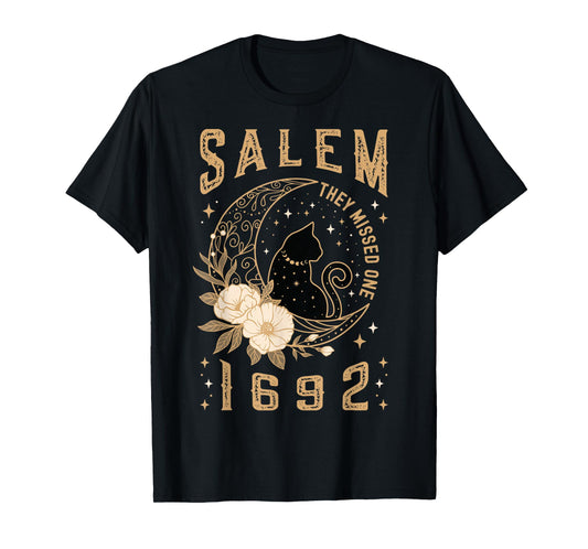 Salem 1692 They Missed One Witch Trial Black Cat Moon Witchy T-Shirt