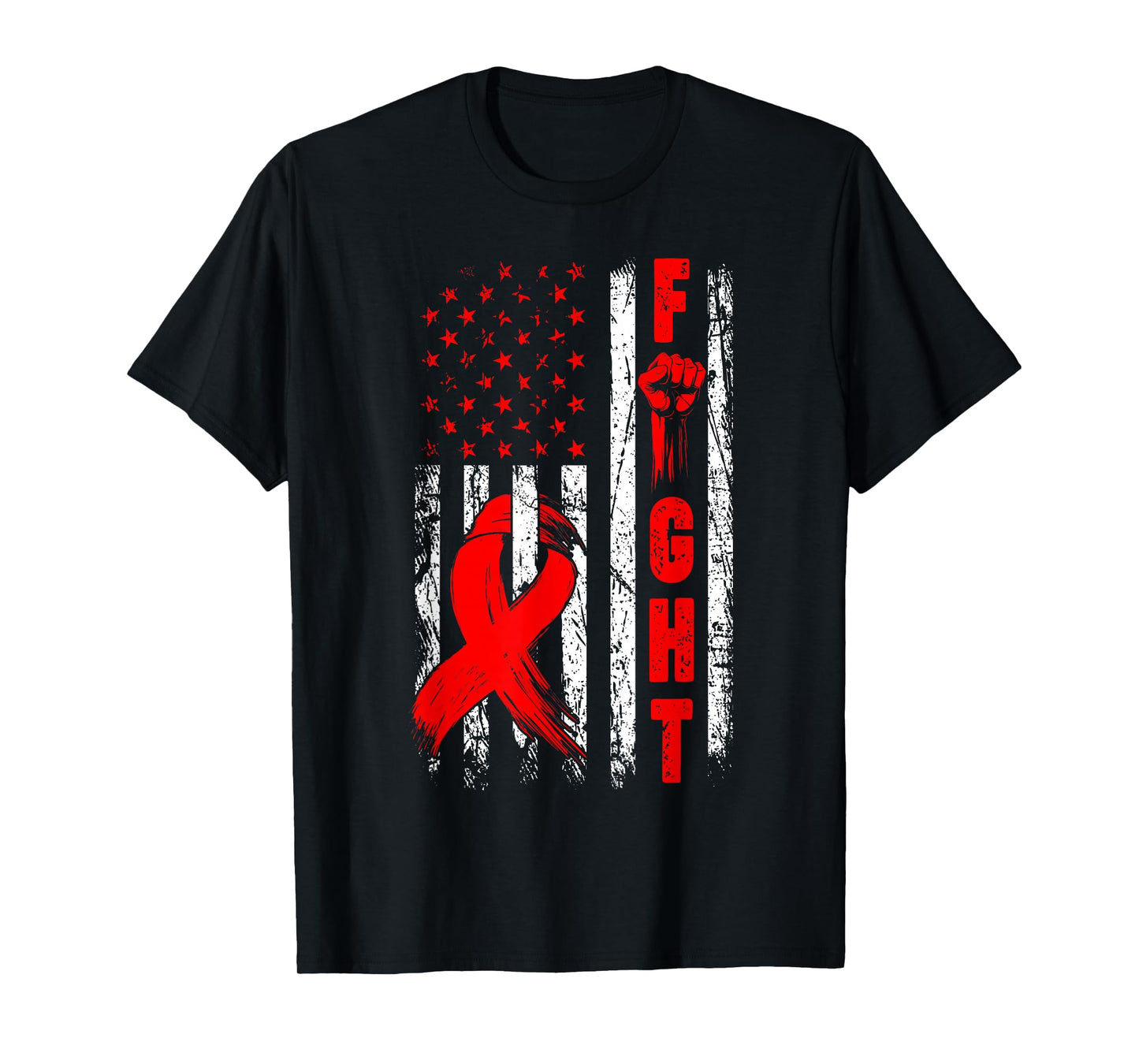 Fight Heart Disease Awareness Red Ribbon USA American Flag T-Shirt