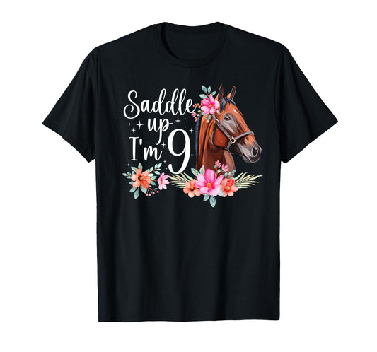 9th Horse Birthday Nine Year Old Girl Horses Birthday T-Shirt