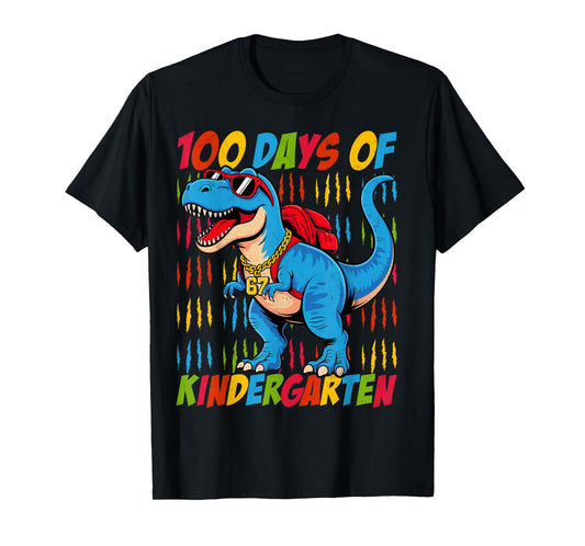 100 Days of Kindergarten Trex Dinosaur Kids Boys School T-Shirt