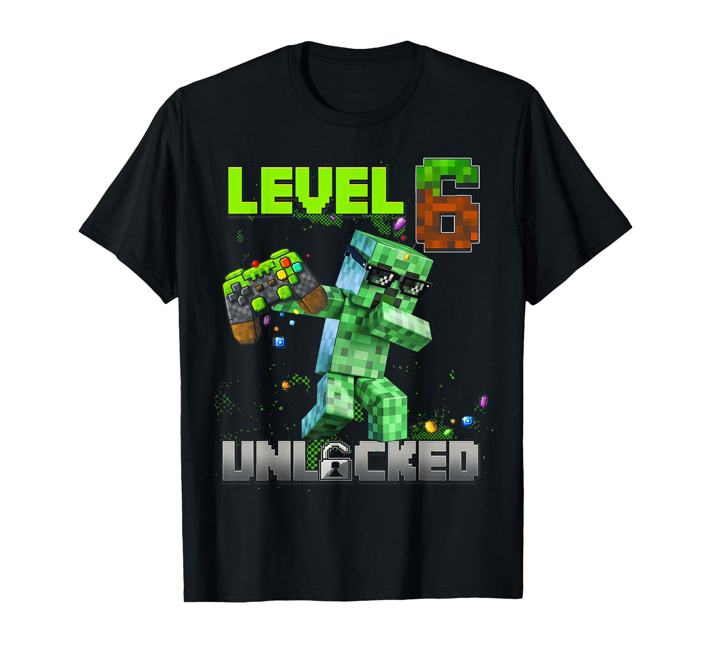 Level 6 Unlocked Funy Birthday Boy Pixel Gamer 6th Birthday T-Shirt