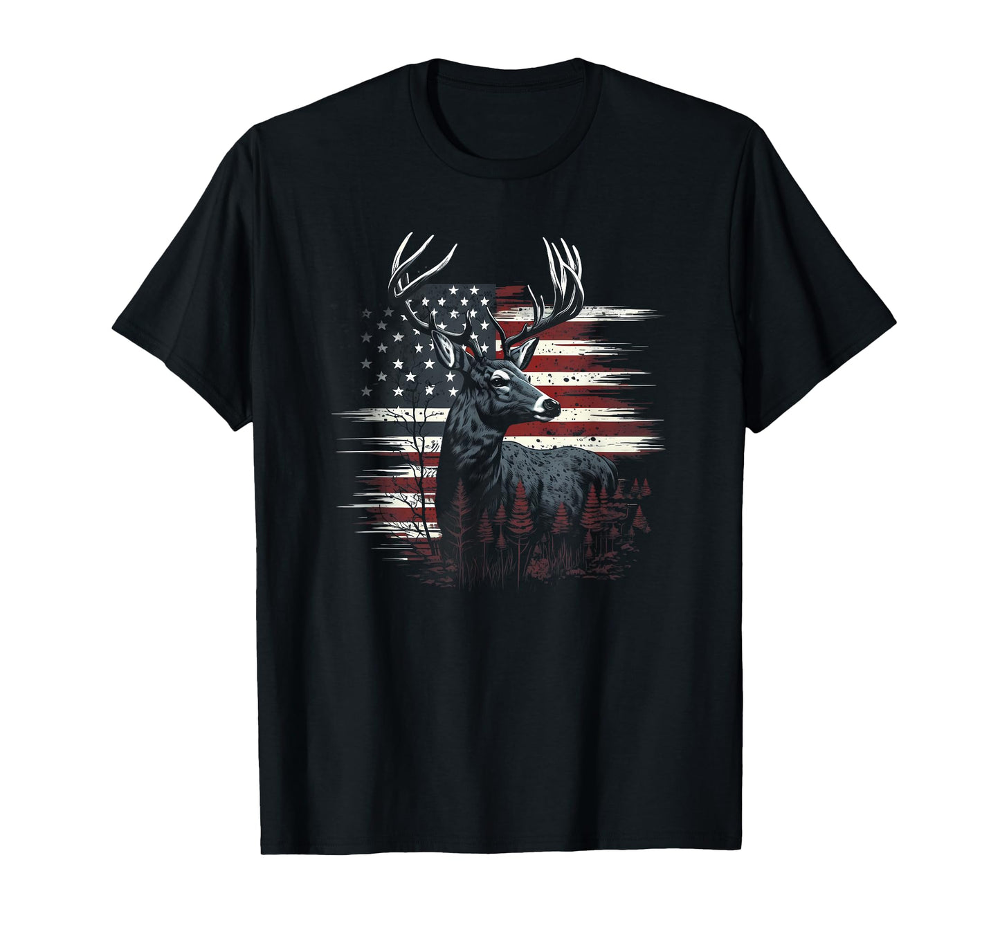 Deer Hunting American Flag Whitetail Buck Antlers T-Shirt