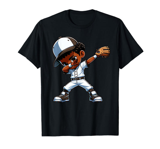 Funny Black Kid Dabbing Baseball Player Afro Boys Girls Kids T-Shirt