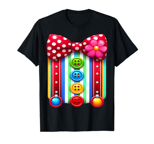 Colorful Clown Costume Funny Bow Tie and Buttons Design T-Shirt