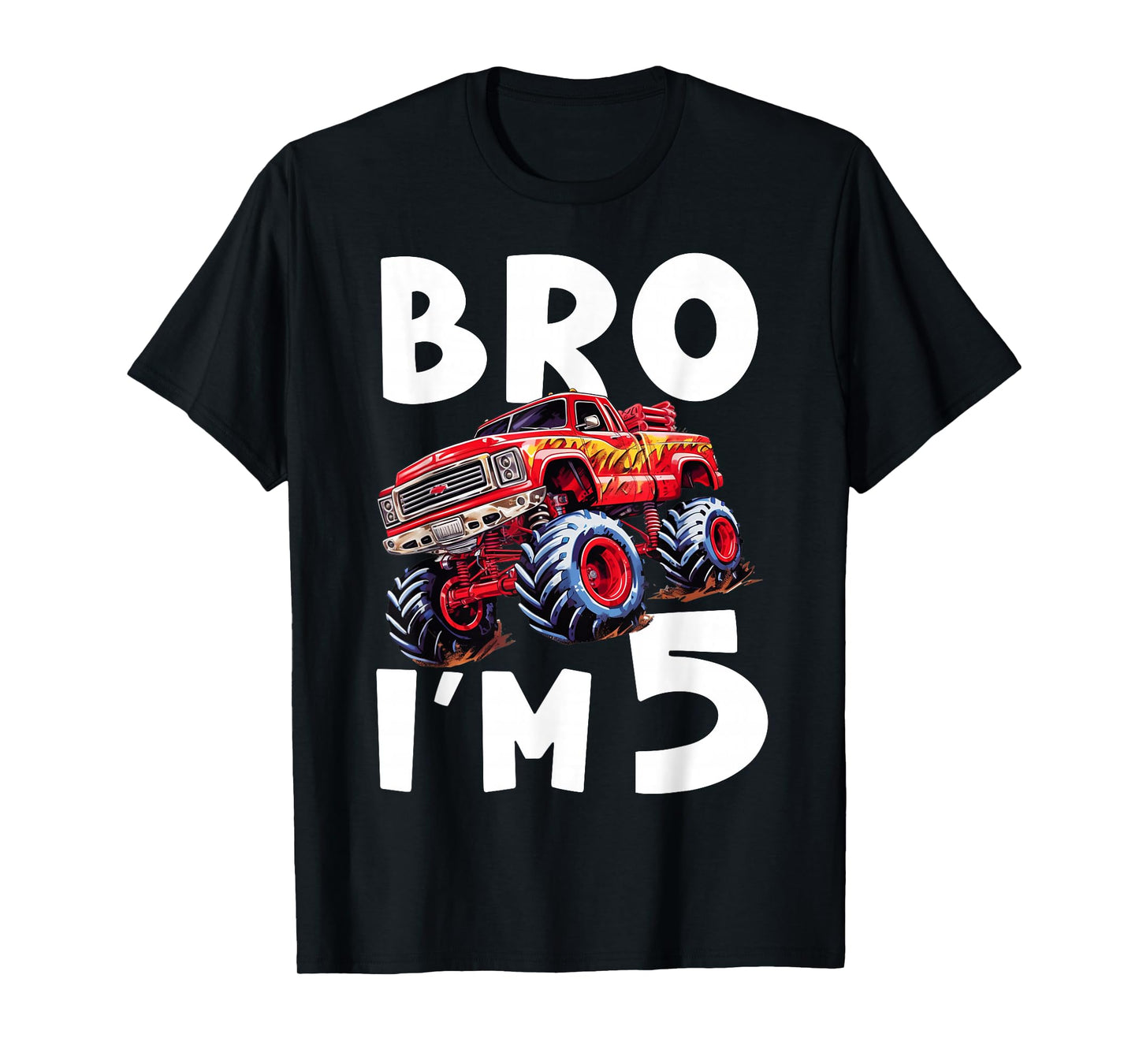 5th Birthday Boy Bro I’m 5 Year Old Monster Trucks Five Bday T-Shirt
