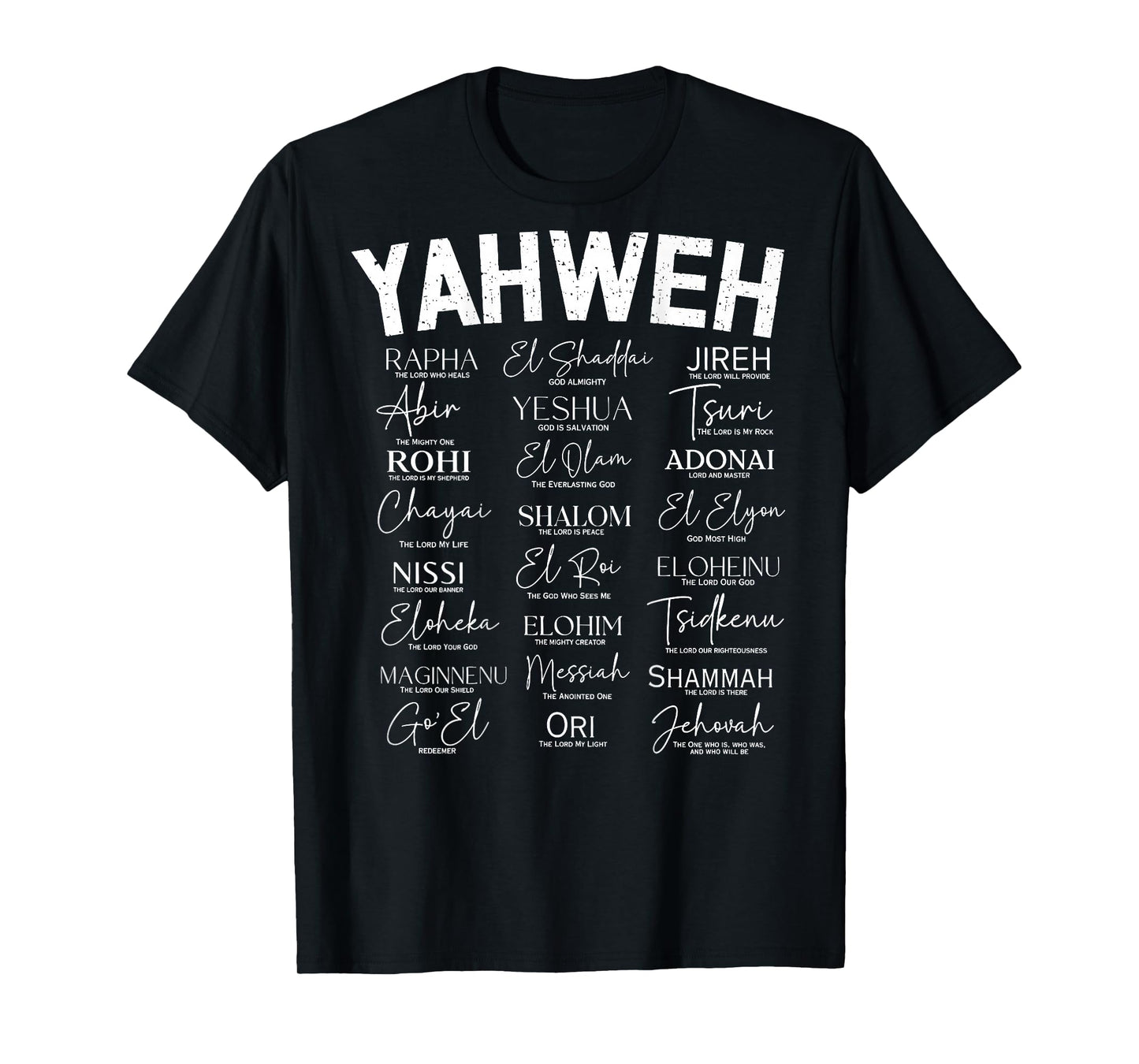 Hebrew Names of God Hebrew Jesus Christian (On Back) T-Shirt