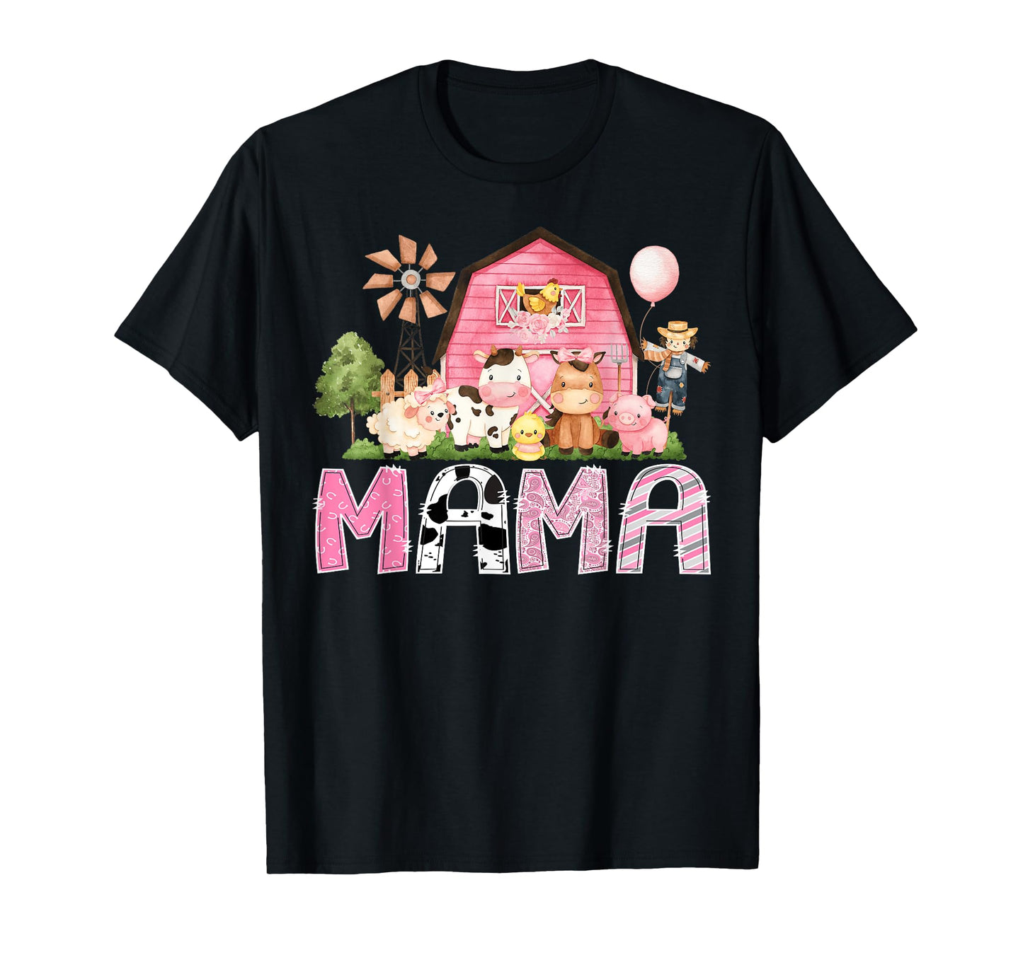 Mama Pink Farm Cow Birthday Girl Matching Family T-Shirt
