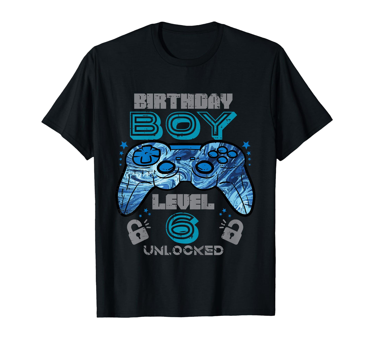 Kids 6th Birthday Gamer Level 6 Unlocked Video Gaming Bday Boys T-Shirt