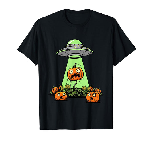 Alien Abduction Funny Pumpkin Halloween Light UFO Tee Jack O T-Shirt