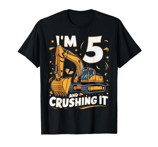 Construction Truck 5th Birthday 5 Years Old Digger Builder T-Shirt