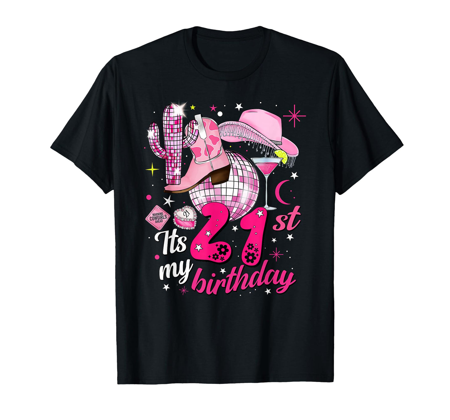 Howdy Cowboy Hat Womens Pink Boots Disco Ball 21st Birthday T-Shirt