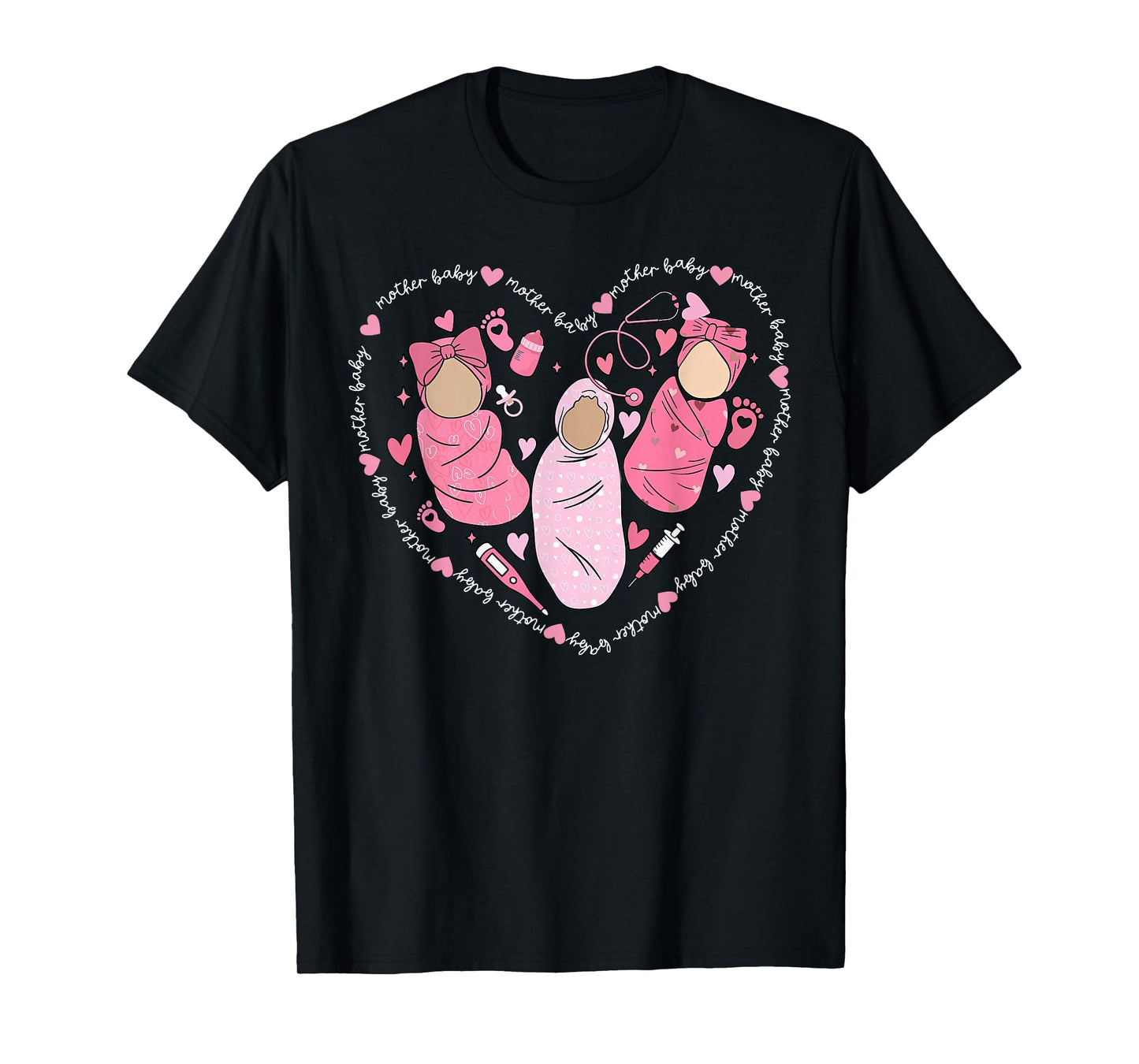 Mother Baby Nurse Heart Valentine Day MBU Postpartum Nurse T-Shirt