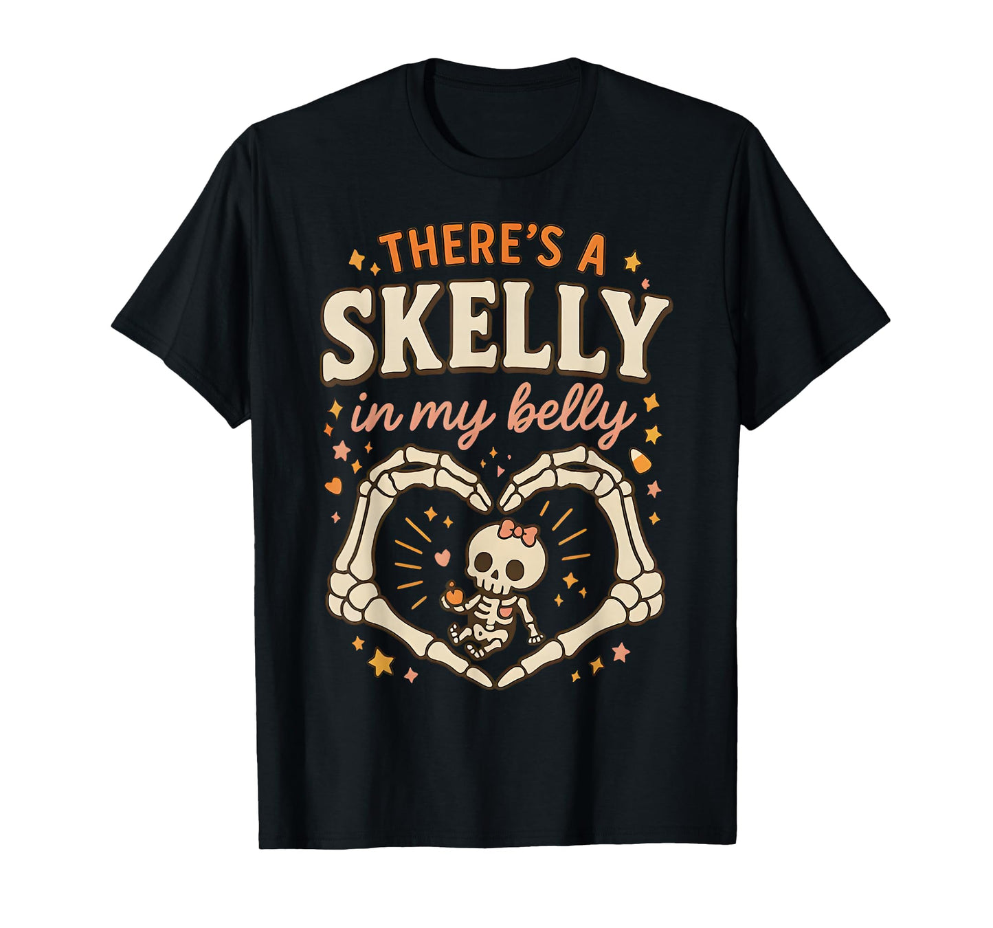 There's Skelly in My Belly Pregnant Funny Skeleton Halloween T-Shirt