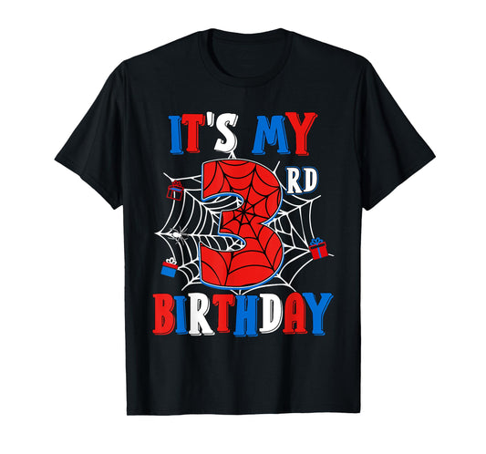 Birthday Boy Kid It's My 3rd Birthday Spider Web 3 Year Old T-Shirt