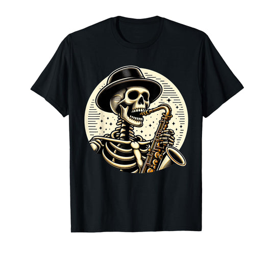Saxophone Men Skeleton Playing Alto Sax Musical Halloween T-Shirt