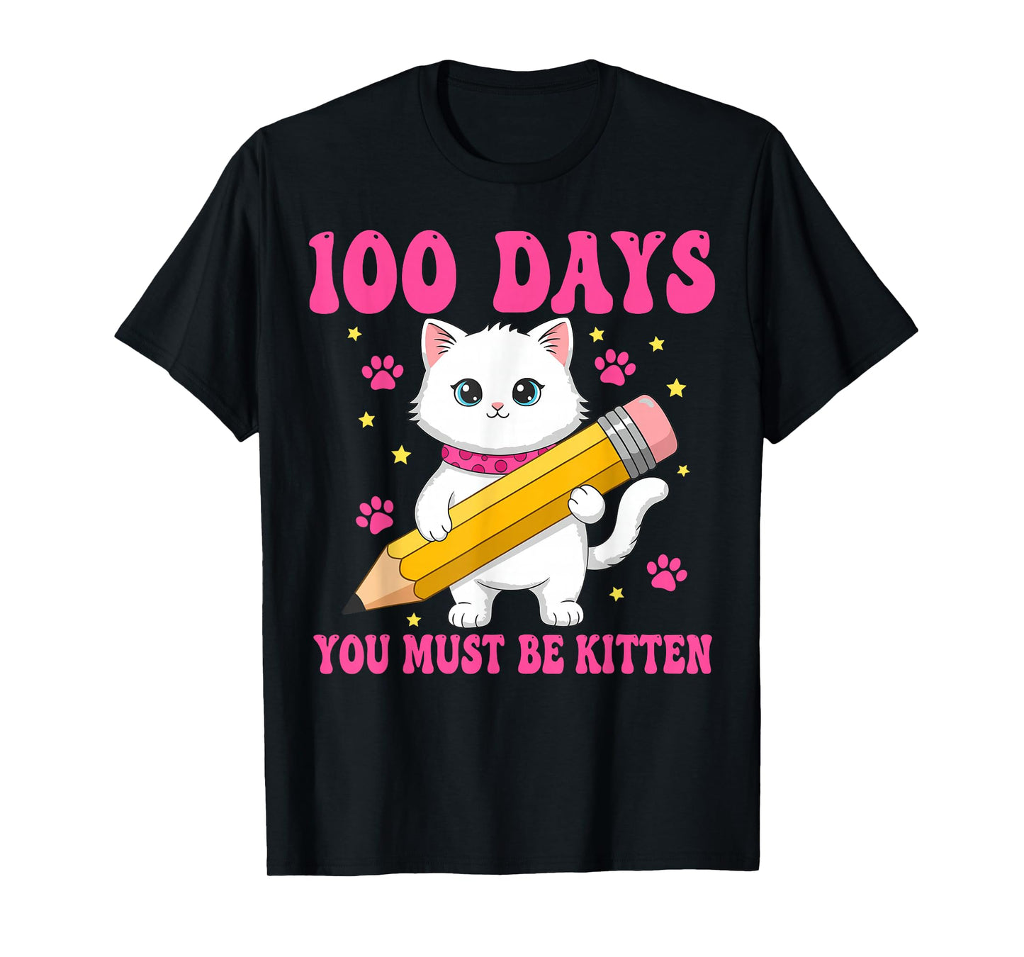 Kids 100 Days of School Cat for Girls 100th Day School Pink T-Shirt