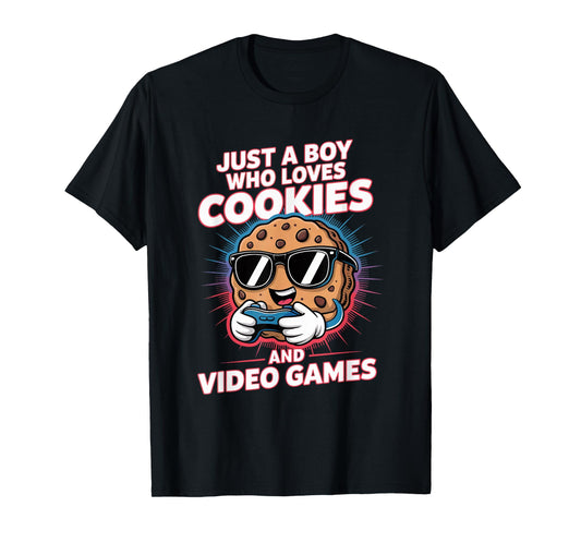 Just A Boy Who Loves Cookies Video Games Cookie Lover Gamer T-Shirt
