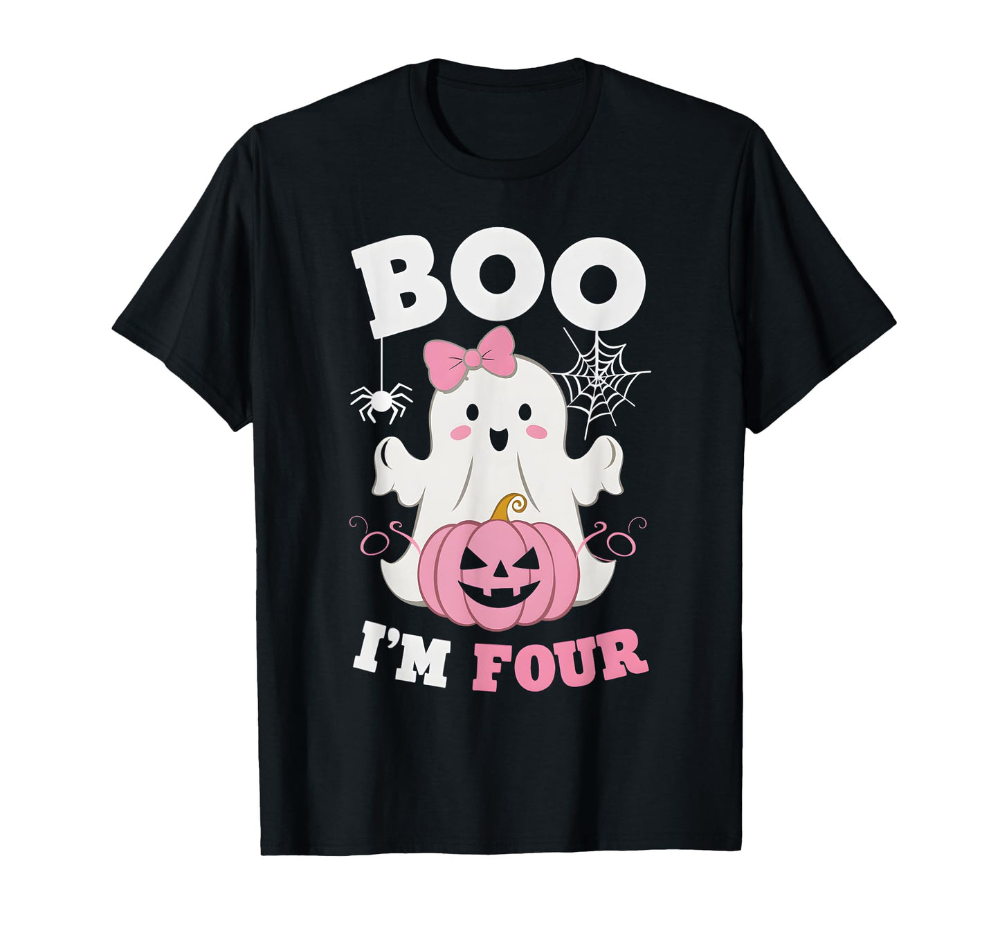 Ghost Boo I'm Four Year 4th Birthday Girls Halloween Groovy T-Shirt