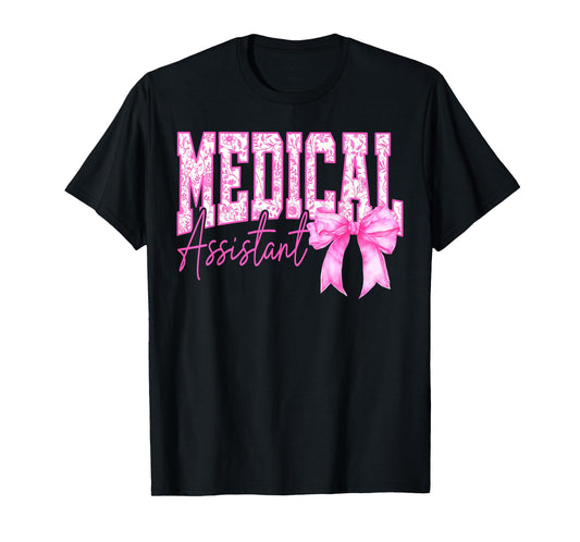Retro Medical Assistant Floral Pink Coquette Bow Mothers Day T-Shirt