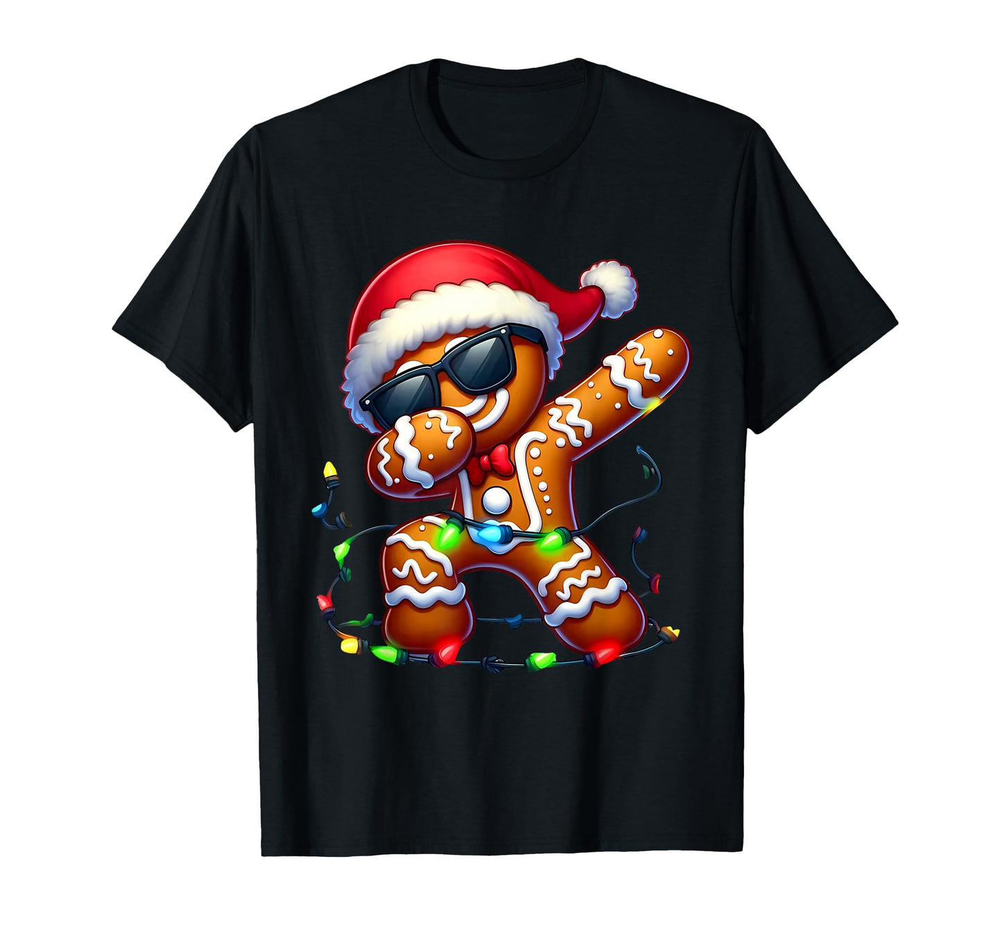 Dabbing Christmas Gingerbread Cookie Santa Hat Xmas Light T-Shirt