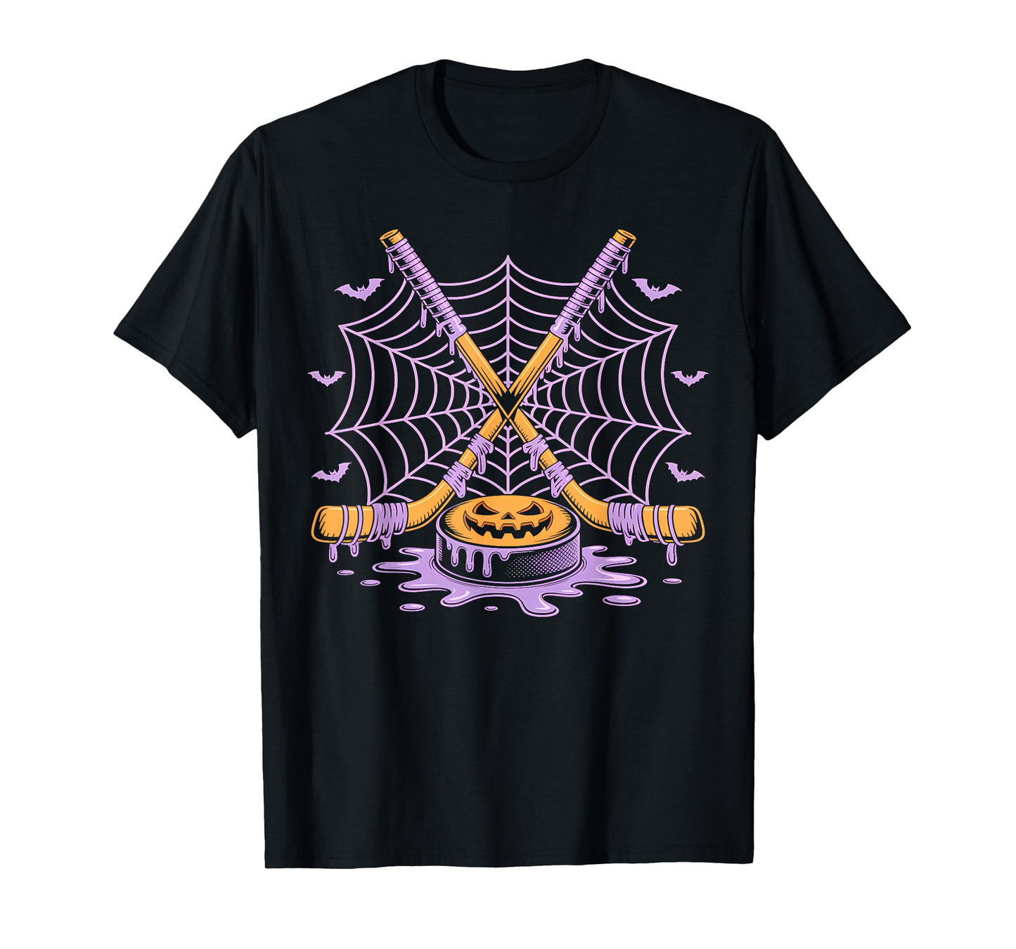 Pumpkin Hockey Halloween Ice Cream Drip Hockey Bat Funny T-Shirt