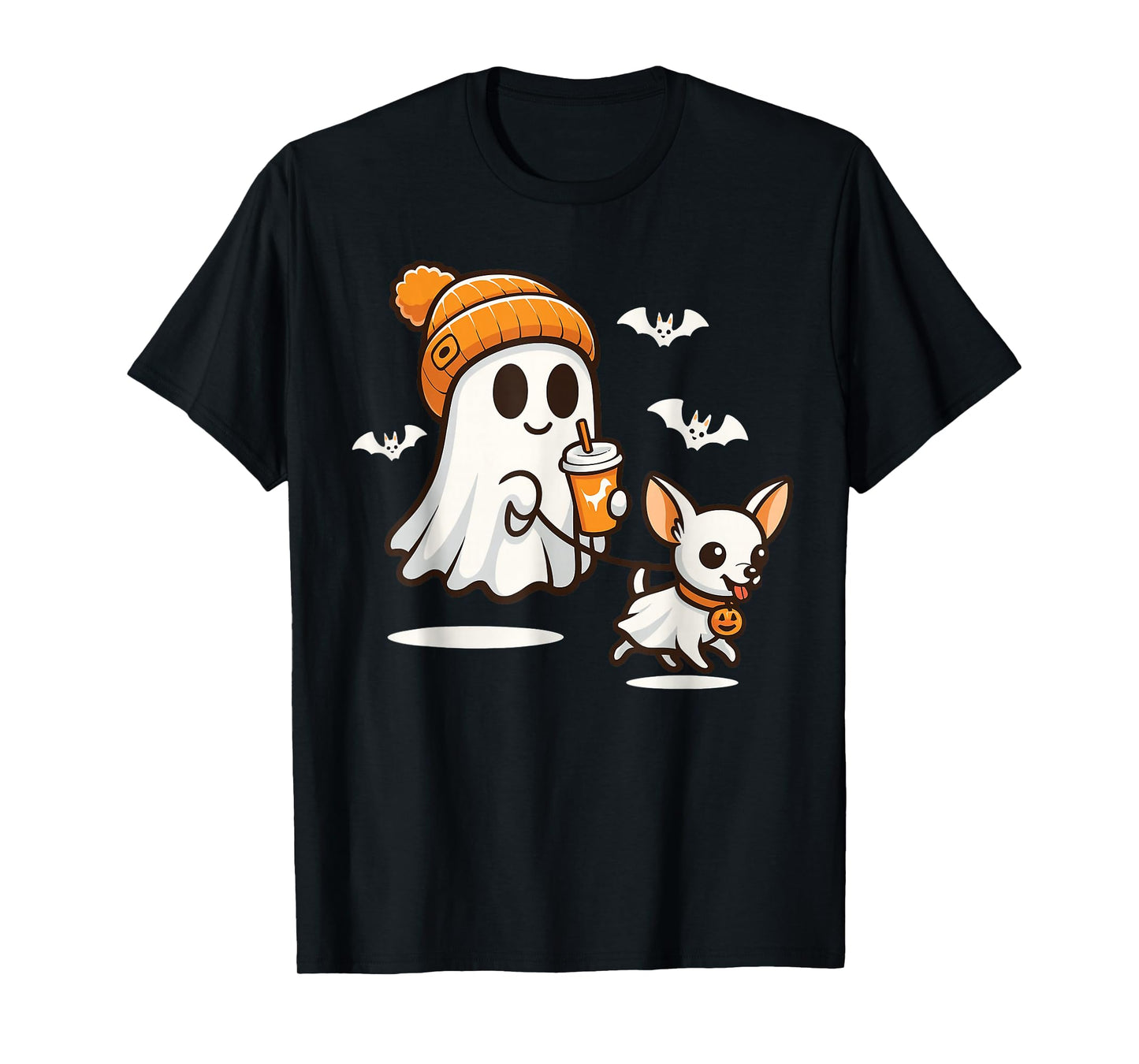 Funny Ghost Walking Chihuahua Dog Halloween Women Men Kids T-Shirt