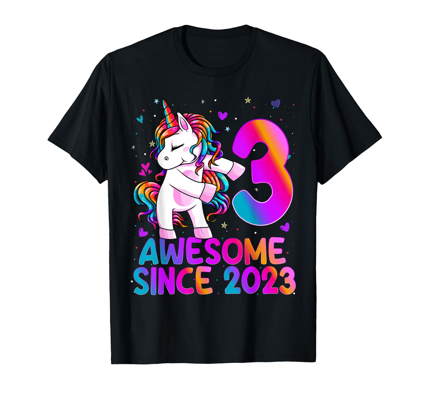 3 Year Old Girl Awesome Since 2023 Unicorn 3rd Birthday Girl T-Shirt