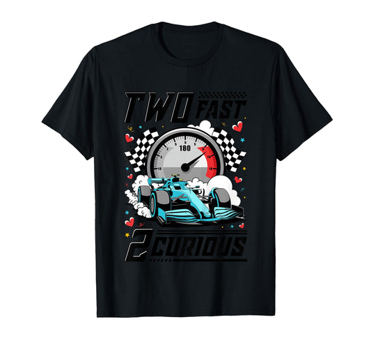 Two Fast 2 Curious Racing Car 2nd Birthday Party Boys Girls T-Shirt
