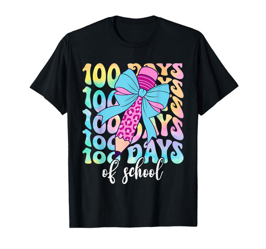 100 Days of School Girls Coquette Bow 100th Day of School T-Shirt