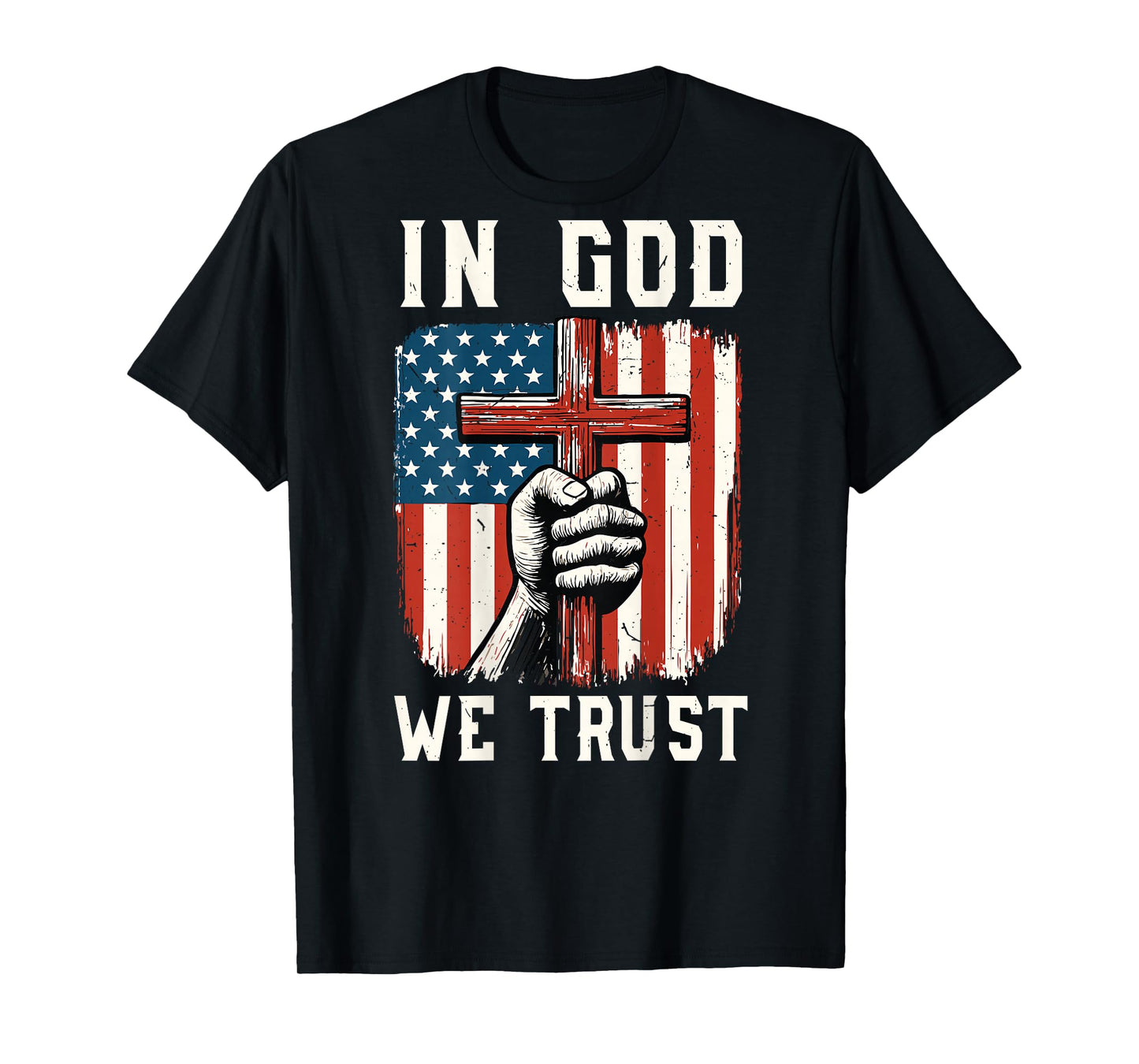Mens in God We Trust Patriotic Christian Faith American Flag T-Shirt