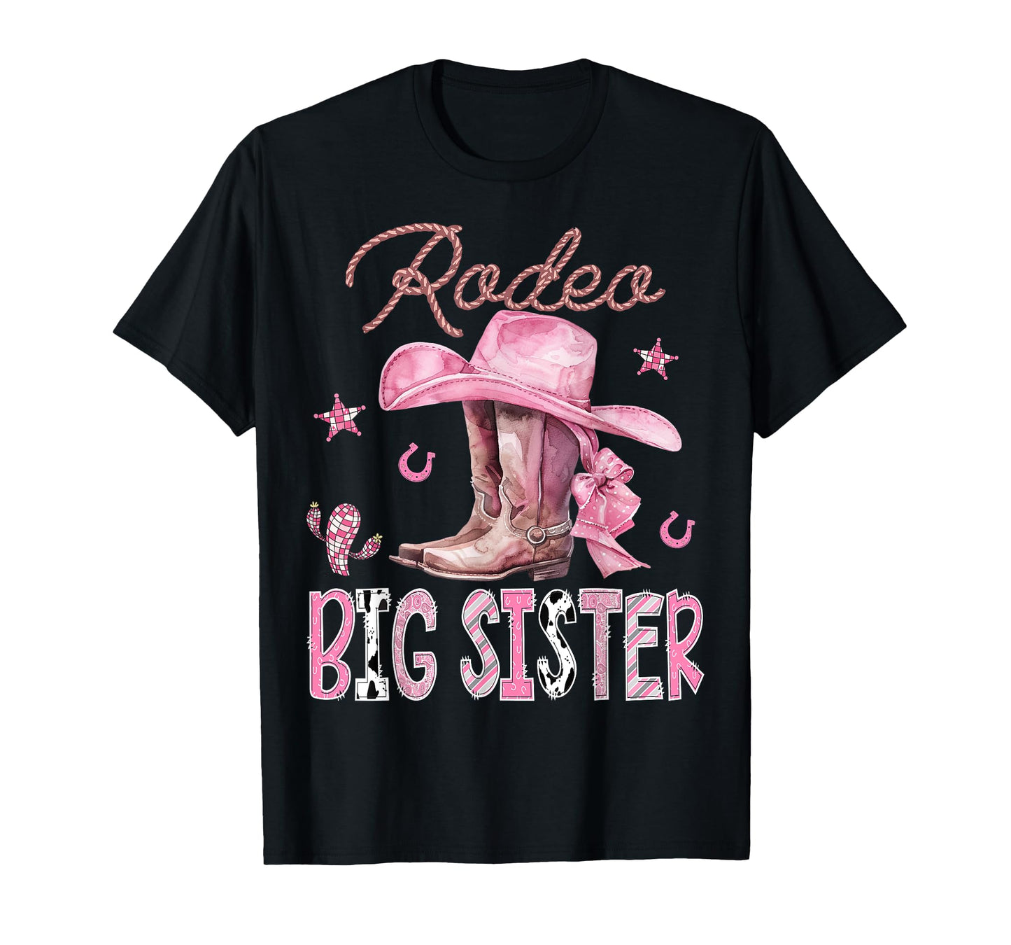 Rodeo Big Sister Pink Boots Coquette CowGirl Birthday Party T-Shirt