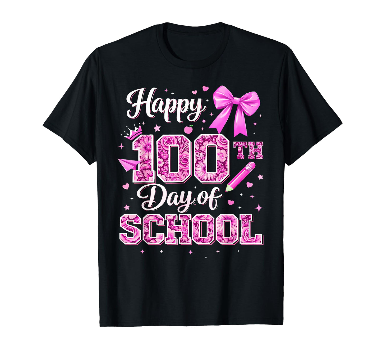 100 Days of School Happy 100th Day Coquette Bow Flower T-Shirt
