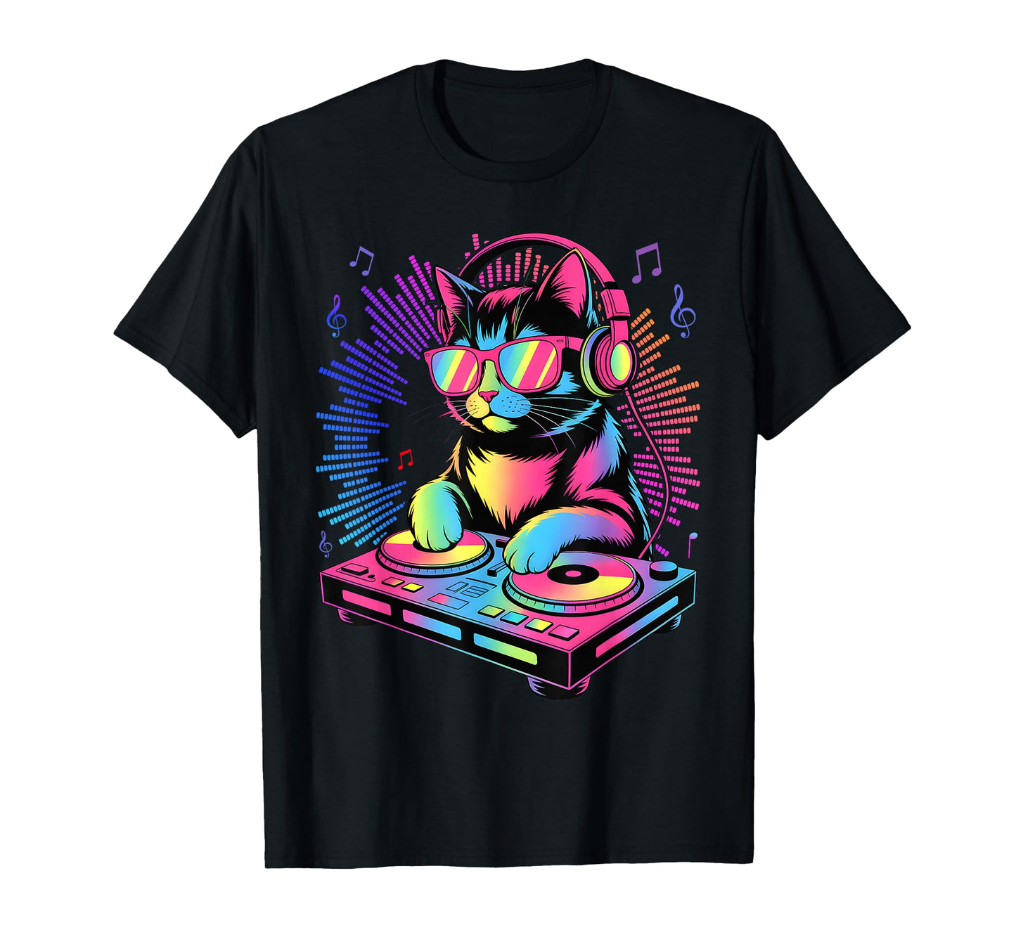 House DJ Cat Rainbow Kitty on Turntable Disco T-Shirt