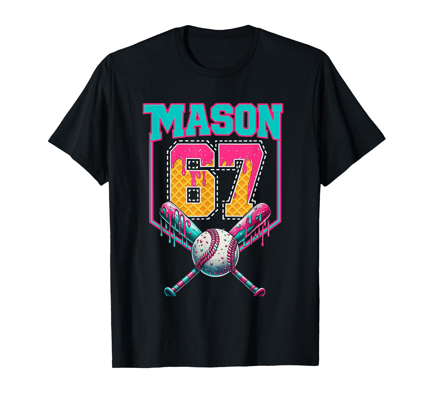 Trendy Mason 67 Mem Ice Cream Drip Baseball Birthday Costume T-Shirt