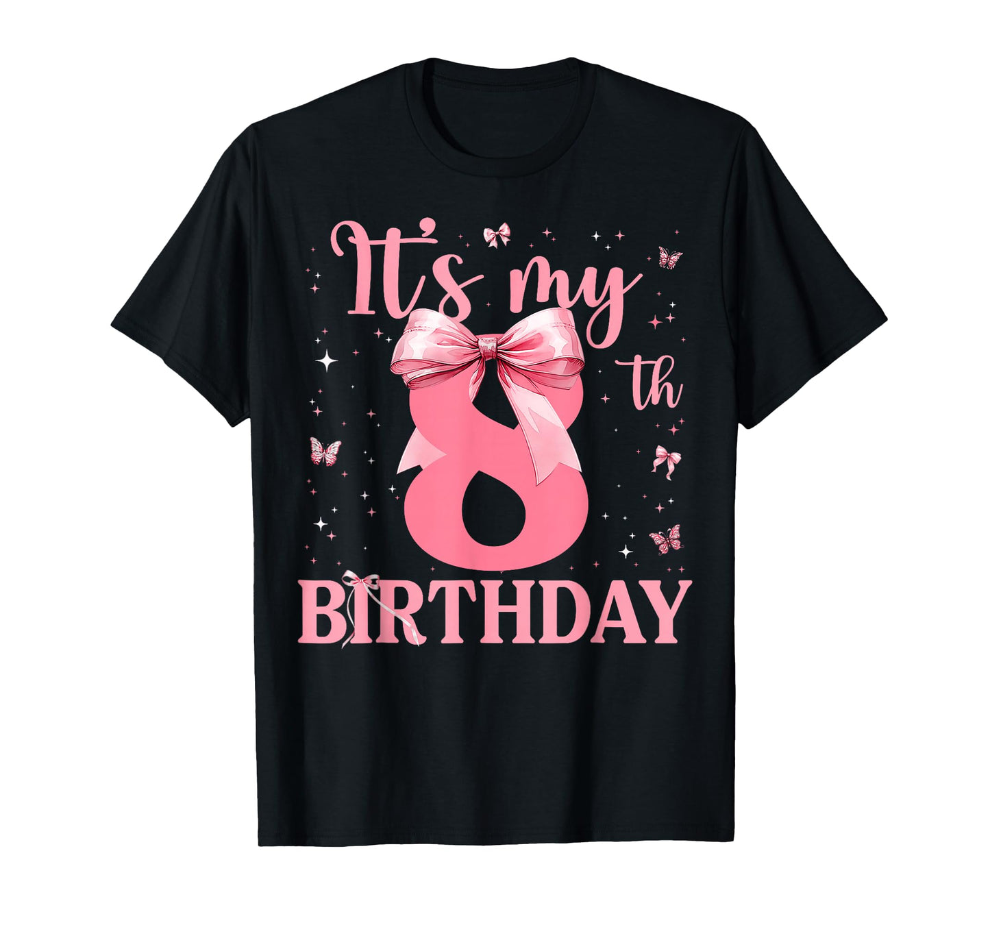 8th Birthday Coquette Bow 8 Years Old Birthday Girl Kids T-Shirt