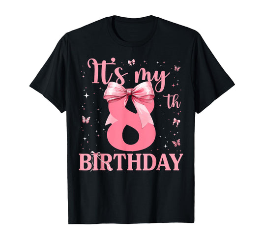 8th Birthday Coquette Bow 8 Years Old Birthday Girl Kids T-Shirt