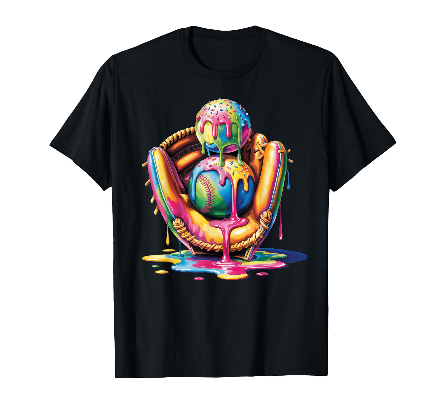 Baseball Drip Ice Cream Sprinkles Baseball Glove T-Shirt