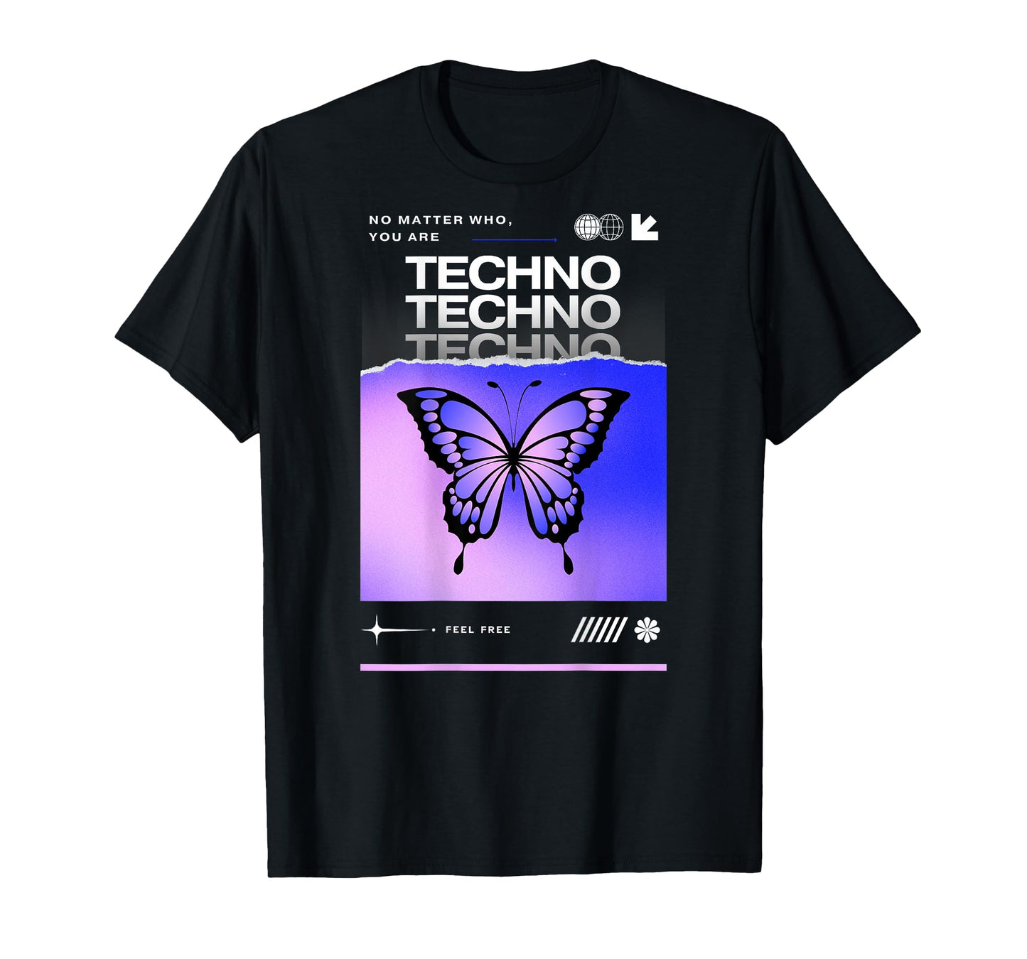 Techno Butterfly Rave Feel Freedom Trance Love Club T-Shirt