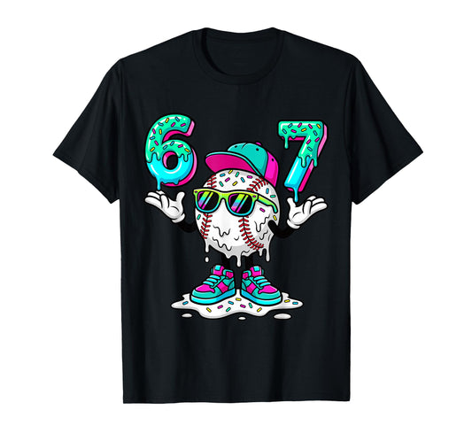 67 Meme Six Seven 6 7 Meme Funny Baseball Ice Cream Drip T-Shirt