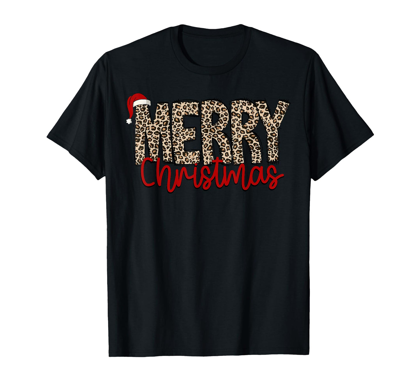 Merry Christmas Leopard Santa Hat Cheetah Print Xmas Pajamas T-Shirt