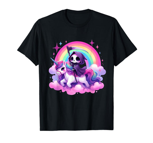 Halloween Unicorn Costume Grim Reaper Riding Unicorn T-Shirt