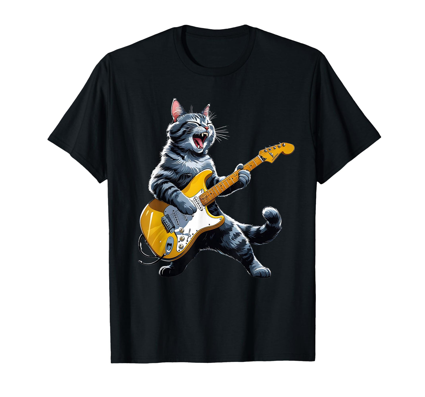 Cat Playing Guitar Rock Star Rock and Roll Men Women Kids T-Shirt