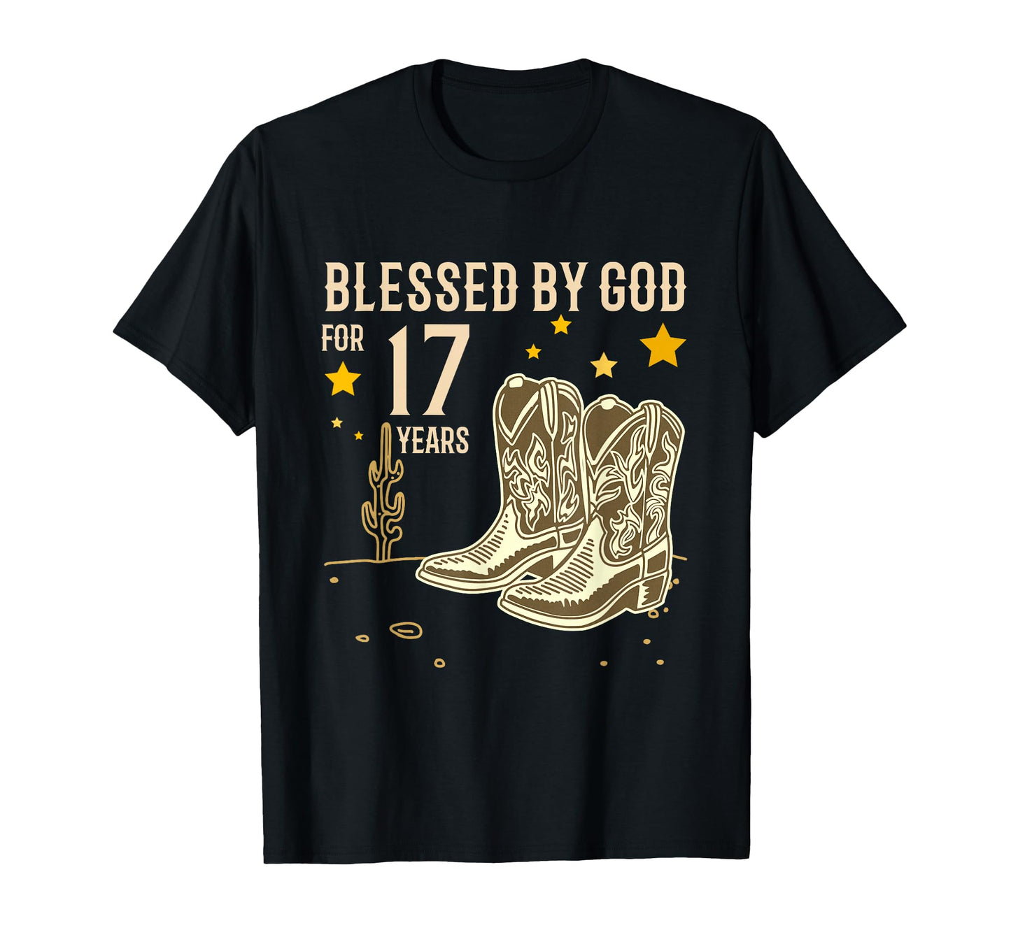 Vintage Blessed by God for 17 Years Cowboy 17th Birthday Boy T-Shirt