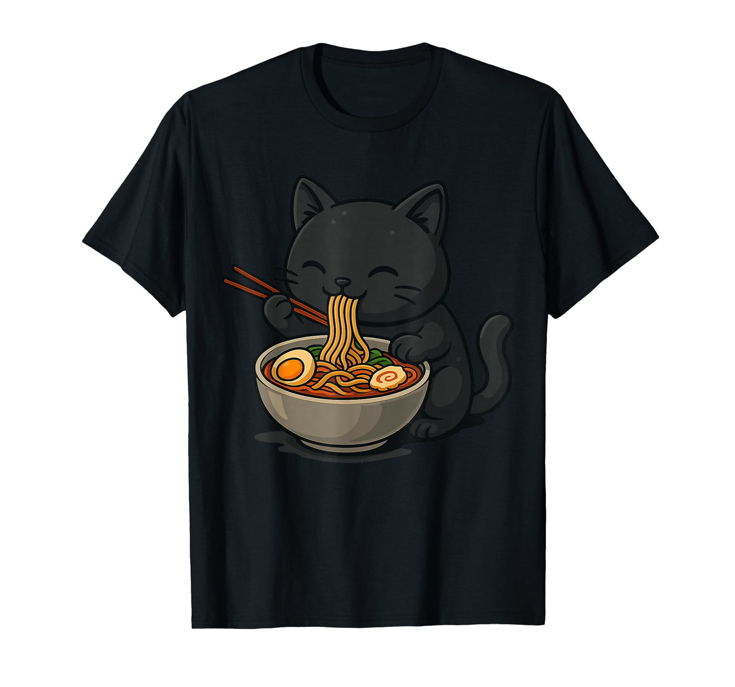 Cute Black Cat Eating Ramen T-Shirt