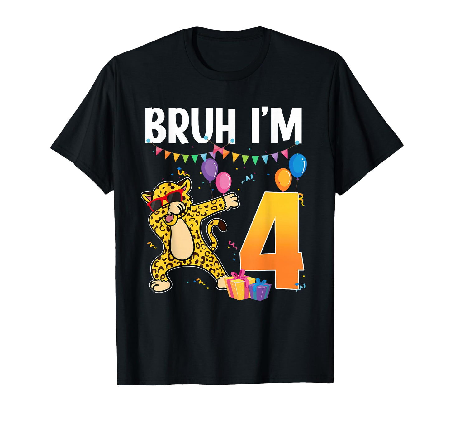 4th Birthday Cheetah Dabbing Theme Party Bruh I'm 4 T-Shirt