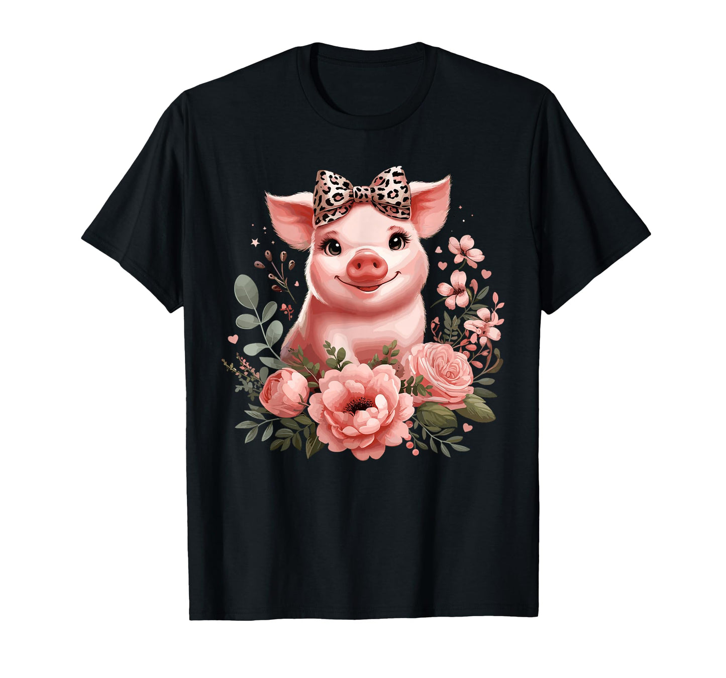 Pig With Leopard Headband Flower Cute Pig Lover T-Shirt