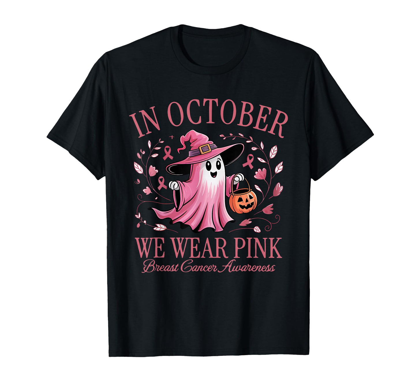 in October We Wear Pink Breast Cancer Awareness Halloween T-Shirt