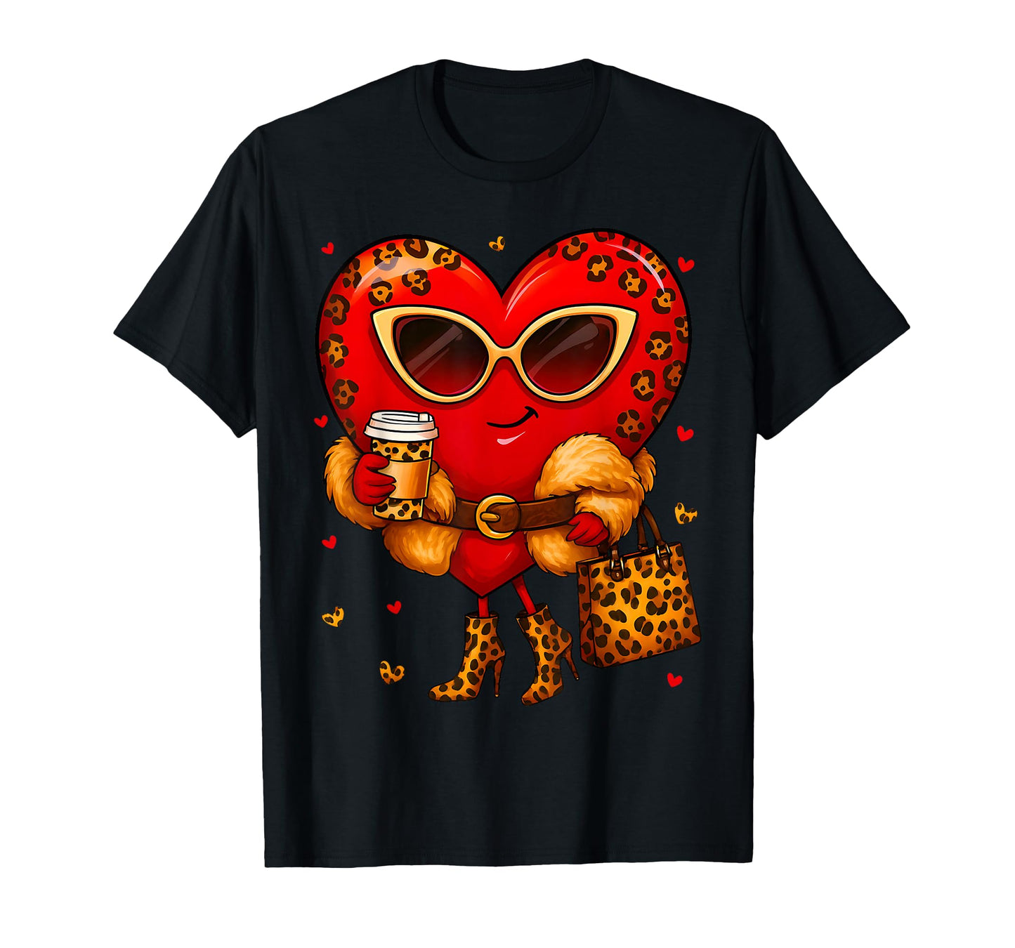 Cute Heart Leopard Valentine Outfit Women Girl T-Shirt
